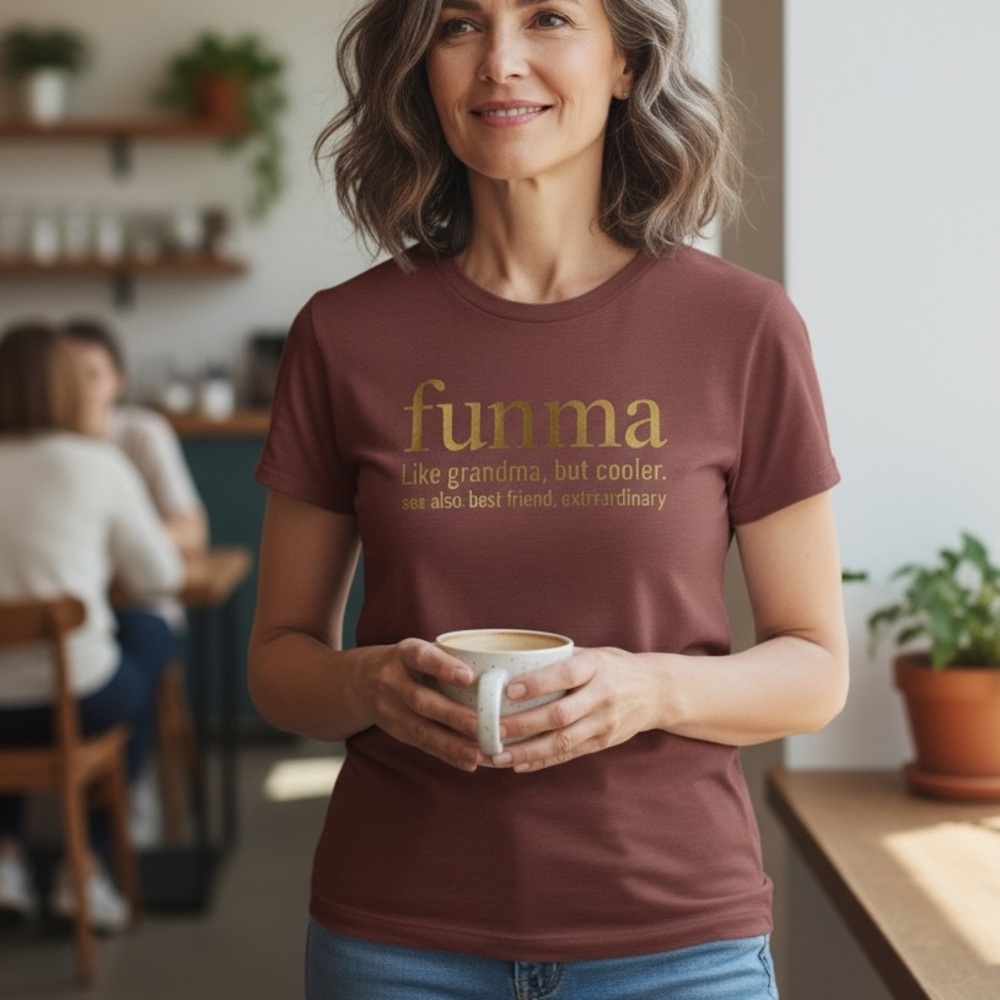 Funma Grandma Shirt - Pink Short Sleeve Tee with Metallic Lettering